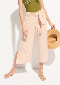 Pantalon de plage en gaze de coton longueur 3/4 - beige - taille 40 - Mousseline - bonprix