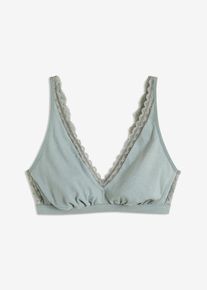 Brassière en coton côtelé orné de dentelle - gris - taille 40 avec coton - bonprix