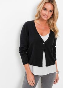 Gilet classique en fine maille - noir - taille 58/60 (3XL) avec coton - bonprix