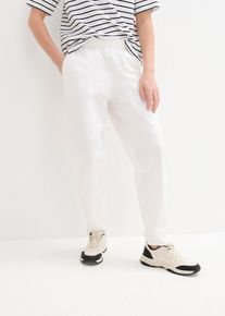 Spodnie z mieszanki bawełny z lnem, high waist, biały, 54, bonprix