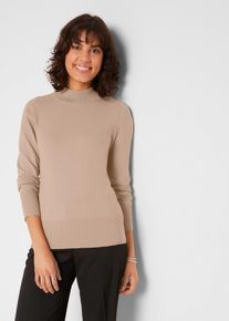 Fijngebreide basic trui met opstaande kraag en gerecycled materiaal - beige - maat 36/38 (S) - met katoen - bonprix