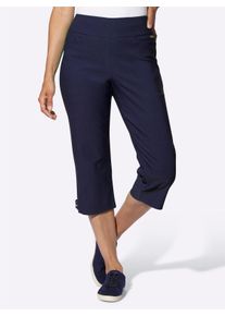 Dames Capribroek met bandjesversiering in marine ,maat 38, WITT, 74% Viscose, 23% Polyamide, 3% Elastan