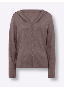Heine Dames Gebreid vest met capuchon in donkertaupe gemêleerd ,maat 34, Witt, 50% Viscose, 28% Polyester, 22% Polyamide