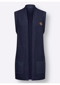 Dames Mouwloos vest in lang model, geribd in marine ,maat 36, WITT, 100% Katoen