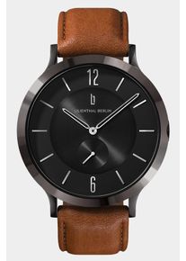 Men's Wrist Watch - Dark Silver Black - Surgical steel case, Sapphire-hardened mineral glass, Leather Strap - 42.5mm Case, Quartz Movement -
