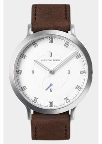 Men's Wrist Watch - Silver White - Surgical steel case, Sapphire-hardened mineral glass, Leather Strap - 42.5mm Case, Quartz Movement - Lilienthal