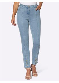 Damen 5-Pocket-Jeans mit goldfarbenen Kn&ouml;pfen in blue-bleached ,Gr&ouml;&szlig;e 38, WITT, 98% Baumwolle, 2% Elasthan