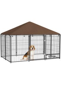 PawHut Outdoor Dog Kennel Puppy Play Pen with Canopy Garden Playpen Fence Crate Enclosure Cage Rotating Bowl 211 x 141 x 151 cm | Aosom Ireland