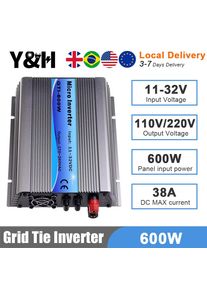 Y&H 600W MPPT Solar Grid Tie Inverter Pure Sine Wave,24V Battery/DC11-32V PV Input AC120V/220V Output, Solar Panel Home System