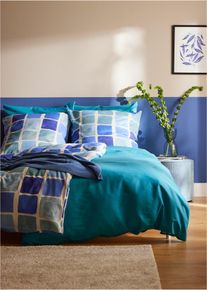 bonprix Lenjerie de pat uni, albastru, 2x 80/80 cm, 2x 135/200 cm