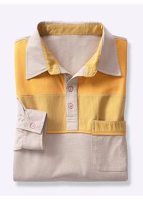 Catamaran Heren Poloshirt met lange mouwen in oker-sesam ,maat 44/46, Witt, 100% Katoen
