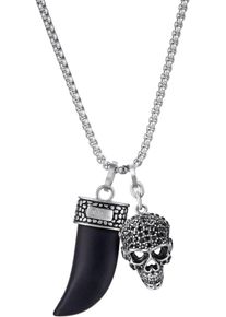 Kingka Kette mit Anhänger »Schmuck Geschenk Edelstahl Halskette Zahn Totenkopf, OSN-850SBK-BX«, (Set, 3 tlg.), mit Onyx, Zirkonia (synth.)