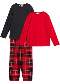 Kinderen pyjamabroek en 2 shirts met biologisch katoen (3-dlg. set) - rood - maat 104/110 - met katoen - bonprix