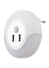 Rabalux Okrúhle LED nočné svetlo s pohybovým čidlom a USB výstupmi Dembo 13,9W 76012