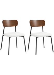 HOMCOM Set of 2 dining chairs with shaggy fabric seat, curved wood-effect backrest, interior, cream | Aosom Ireland