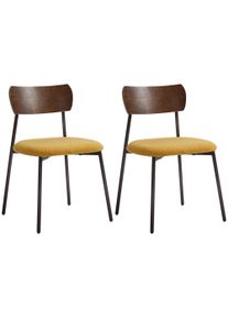 HOMCOM Set of 2 dining chairs with mohair effect seat, curved wood effect backrest, interior, yellow | Aosom Ireland