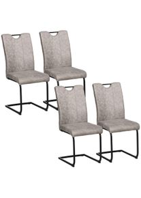 HOMCOM Set of 4 dining chairs microfiber covering with steel sled legs and handle 43 x 58.5 x 96.5 cm gray | Aosom Ireland
