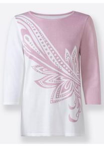 Dames Pullover van fijntricot met op dessin geplaatste print voor in ecru/lichtroze bedrukt ,maat 36, WITT, 60% Viscose, 40% Katoen