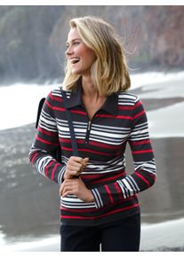 Dames Poloshirt met korte rits in rood/zwart gestreept ,maat 36, WITT, 50% Katoen, 50% Modal