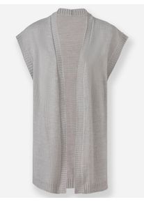 Dames Mouwloos vest in lang, open model in lichtgrijs gemêleerd ,maat 36, WITT, 70% Polyacryl, 30% Scheerwol