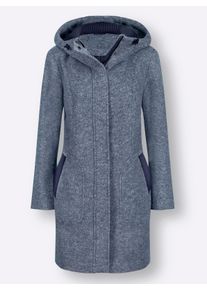 Dames Korte mantel met tricotboordjes in rookblauw gemêleerd ,maat 36, WITT, 100% Polyester. Binnenzijde kraag: 100% Polyacryl