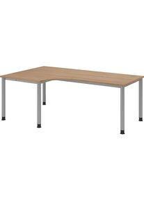 Vrijvormtafel, h x b x d = 760 x 2000 x 1200 mm, aluminiumzilver / notenhout