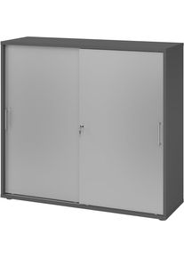 eurokraft pro Schuifdeurkast, hoogte 1100 mm, 2 legborden, grafiet / aluminiumzilver