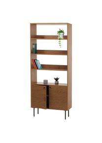 Bücherregal HWC-N78, Bücherschrank Hochschrank, skandinavischer Stil Metall Holz Melamin MVG 200x80x30cm ~ natur