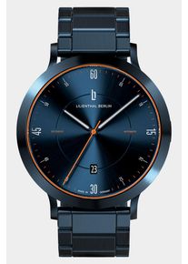 Men's Automatic Watch – Blue Orange - Brushed Steel Case, Sapphire Glass, Metal Bracelet - 38h Power Reserve, 42mm , Swiss Automatic Movement -