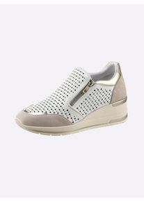 Dames Instapper met ritssluiting opzij in wit/taupe ,maat 36, Witt, 60% Glad leer, 40% Suède