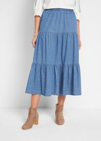 bonprix Mujer, Falda vaquera a capas, azul, 44