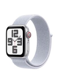 Smartwatch Apple Watch SE (2024), GPS, Cellular, Carcasa Silver Aluminium 40mm, ecran LTPO OLED, 32GB, curea Blue Cloud Sport Loop (Argintiu/Albastru)