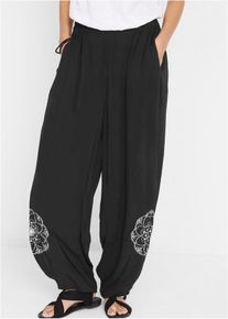 Pantalon extra large à imprimé latéral avec taille confortable - noir - taille 40 - Viscose - bonprix