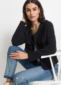 Gilet en maille bouclette façon tweed - noir - taille 34/36 (XS) avec coton - bonprix