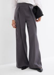 bonprix Mujer, Pantalón acampanado de pinzas, gris, 44