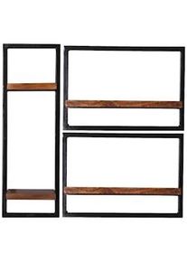SIT-MÖBEL SIT Möbel estante de pared | 3 piezas | madera de mango con metal viejo | serie PANAMA | A 80 x P 25 x A 75 cm | natural