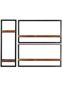 SIT-MÖBEL SIT Möbel set de estantería de pared | 3 piezas | madera de mango con metal viejo | serie PANAMA | A 95 x P 25 x A 75 cm | natural