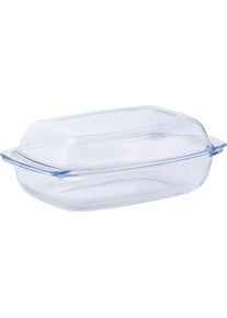 Van Well Auflaufform, Glas, Feuerfestes Glas, 4,1 Liter farblos, Größe B/T: 34 cm x 22,5 cm B/T: 34 cm x 22,5 cm , Kochschüssel mit Deckel eckig