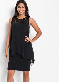 Jersey jurk met chiffon - zwart - maat 36/38 (S) - bonprix