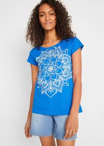 Shirt van effectgaren korte mouw - blauw - maat 36/38 (S) - met katoen - bonprix