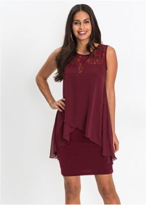 Jersey jurk met chiffon - rood - maat 32/34 (XS) - bonprix