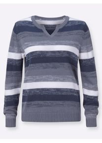 Dames Pullover met lange mouwen in streepdessin in rookblauw gedessineerd ,maat 38, WITT, 100% Polyacryl