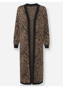 Dames Gebreide jas met jacquard-dierenpatroon in zwart/camel gedessineerd ,maat 36, WITT, 50% Viscose, 28% Polyester, 22% Polyamide