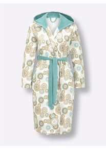 feel good Dames Badjas in ecru/salie bedrukt ,maat 36/38, Witt, 80% Katoen, 20% Polyester