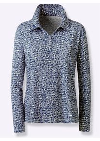 Dames Poloshirt met knoopsluiting in donkerblauw/steengrijs bedrukt ,maat 36, WITT, 50% Katoen, 50% Modal