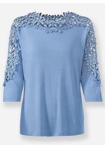Dames Kanten shirt in bleu ,maat 36, WITT, 95% Viscose, 5% Elastan
