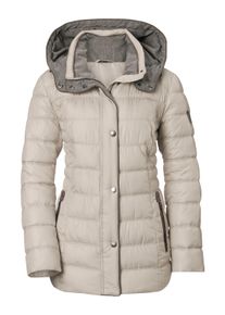 Dames Gewatteerde jas met afneembare capuchon in natuursteen ,maat 36, WITT, 100% Polyester