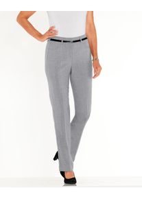 Dames Broek met persplooien en detail van imitatieleer grijs gemêleerd Maat 52