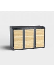 Contenitore per bidoni della spazzatura 3 posti (120l) | Holzmichl | Antracite (RAL7016) | con coperchio | in legno