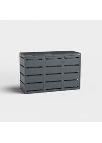 Contenitore per bidoni 3 posti (120l) | Dagobert | Antracite (RAL7016) | con coperchio | in acciaio inox